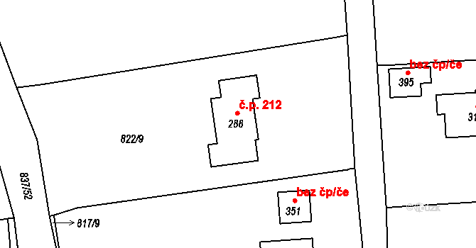 Smilovice 212 na parcele st. 288 v KÚ Smilovice u Třince, Katastrální mapa