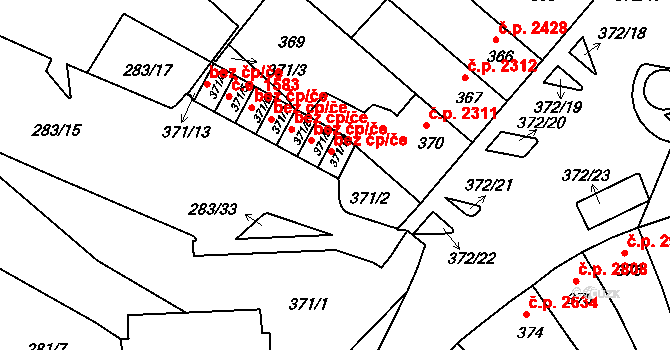 Chomutov 1557 na parcele st. 371/10 v KÚ Chomutov II, Katastrální mapa