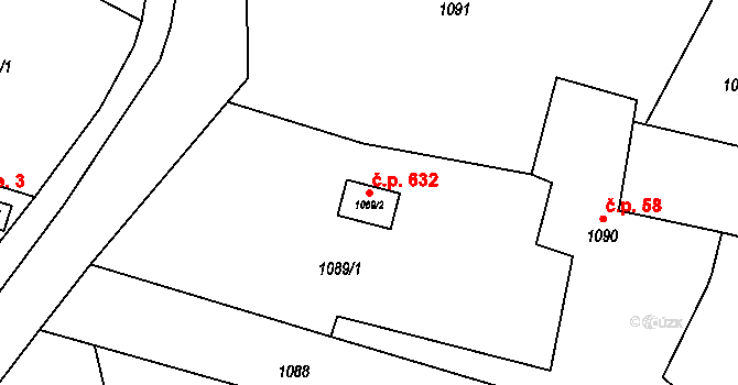 Jablůnka 632 na parcele st. 1089/2 v KÚ Jablůnka, Katastrální mapa