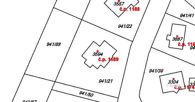 Sušice II 1189, Sušice na parcele st. 3594 v KÚ Sušice nad Otavou, Katastrální mapa