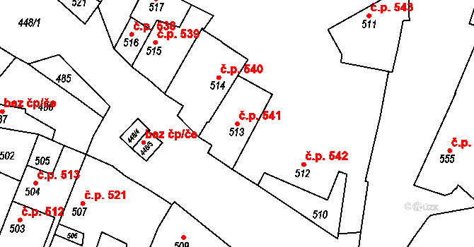 Jemnice 541 na parcele st. 513 v KÚ Jemnice, Katastrální mapa
