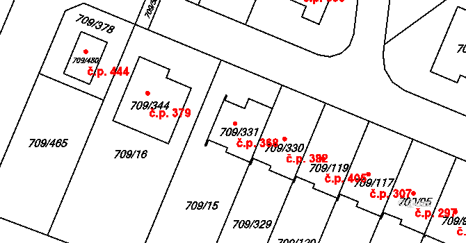 Popůvky 368 na parcele st. 709/331 v KÚ Popůvky u Brna, Katastrální mapa