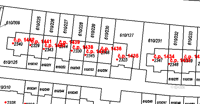 Rosice 1436 na parcele st. 2346 v KÚ Rosice u Brna, Katastrální mapa