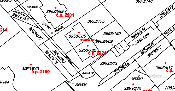 Řečkovice 2224, Brno na parcele st. 3953/132 v KÚ Řečkovice, Katastrální mapa