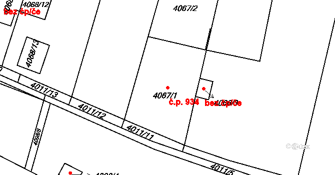 Předměstí 934, Litoměřice na parcele st. 4067/1 v KÚ Litoměřice, Katastrální mapa