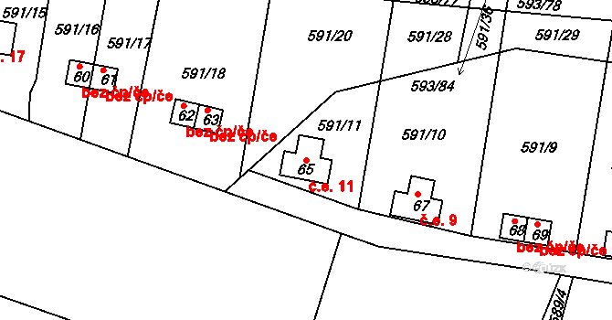 Kašina Hora 11, Záhoří na parcele st. 65 v KÚ Kašina Hora, Katastrální mapa