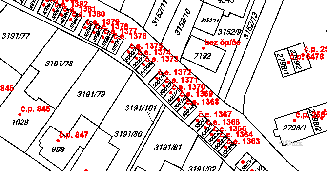 Zlín 1371 na parcele st. 5001/2 v KÚ Zlín, Katastrální mapa