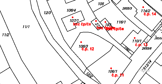 Tichov 12 na parcele st. 106/3 v KÚ Tichov, Katastrální mapa