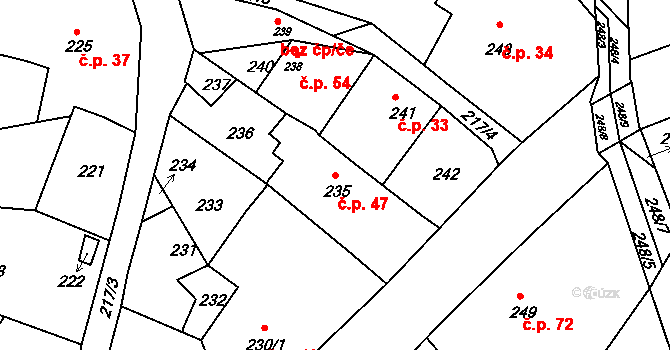 Šarovy 47 na parcele st. 235 v KÚ Šarovy, Katastrální mapa