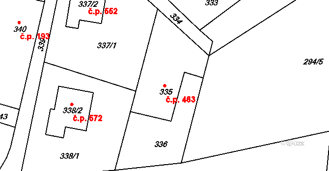 Želechovice nad Dřevnicí 463 na parcele st. 335 v KÚ Želechovice nad Dřevnicí, Katastrální mapa