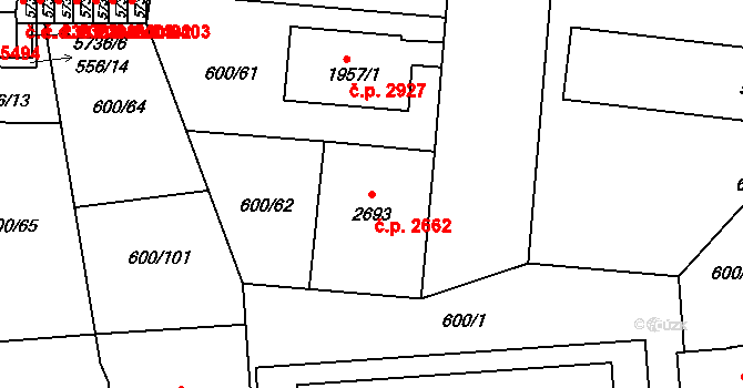 Zlín 2662 na parcele st. 2693 v KÚ Zlín, Katastrální mapa