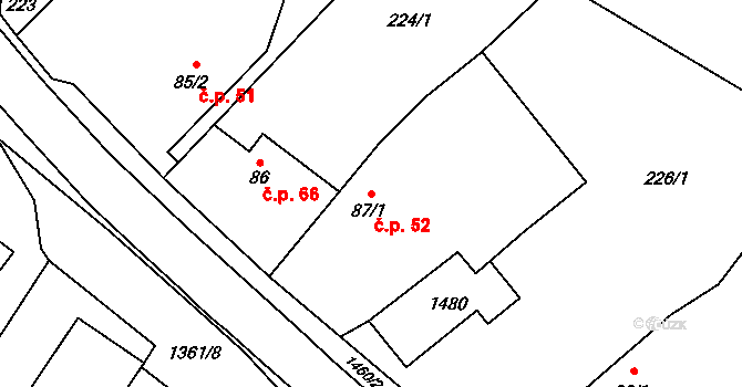 Sádek 52, Velké Heraltice na parcele st. 87/1 v KÚ Sádek u Opavy, Katastrální mapa