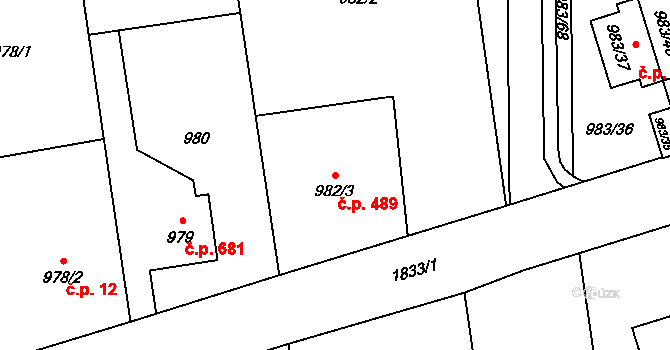 Kylešovice 489, Opava na parcele st. 982/3 v KÚ Kylešovice, Katastrální mapa