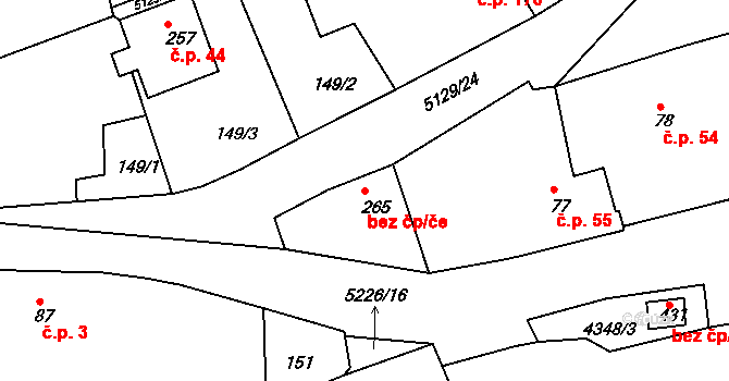 Pocinovice 45240884 na parcele st. 265 v KÚ Pocinovice, Katastrální mapa