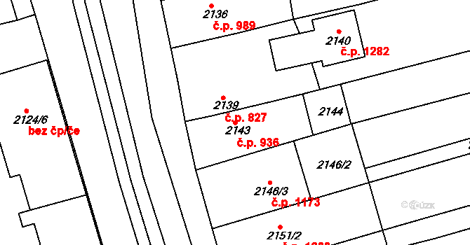 Vlčnov 936 na parcele st. 2143 v KÚ Vlčnov, Katastrální mapa