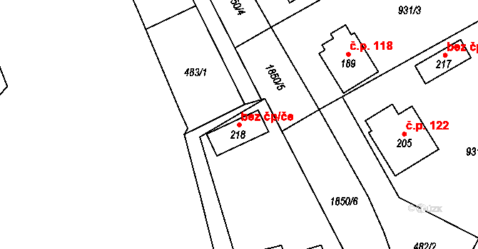 Lutonina 47809884 na parcele st. 218 v KÚ Lutonina, Katastrální mapa