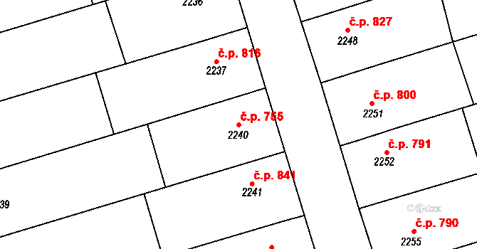 Nivnice 755 na parcele st. 2240 v KÚ Nivnice, Katastrální mapa