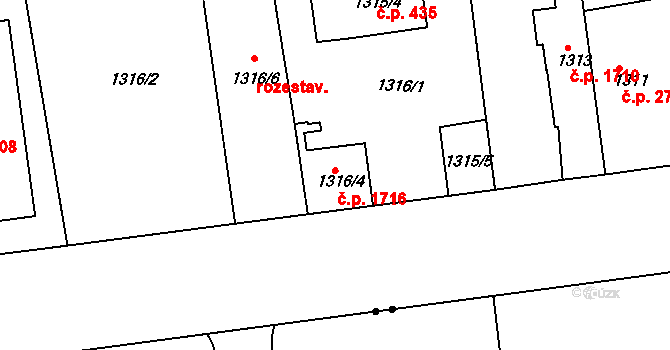 Řepy 1716, Praha na parcele st. 1316/4 v KÚ Řepy, Katastrální mapa