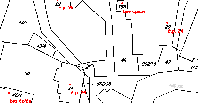 Doubravice 25, Leština na parcele st. 22 v KÚ Doubravice u Leštiny, Katastrální mapa