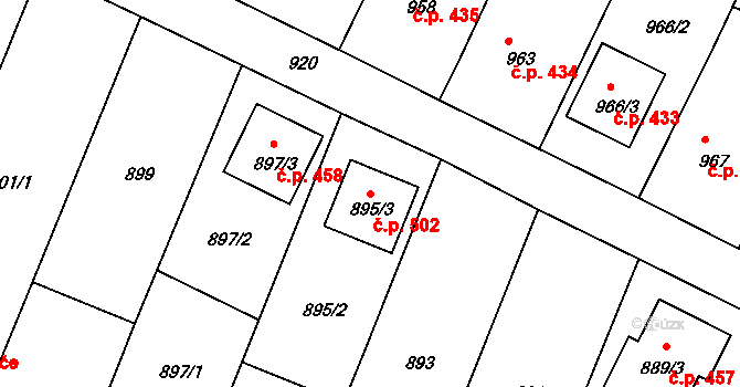Bylnice 502, Brumov-Bylnice na parcele st. 895/3 v KÚ Bylnice, Katastrální mapa