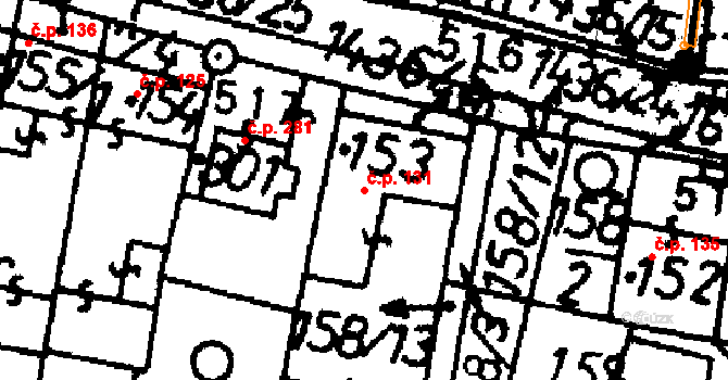 Bernartice 131 na parcele st. 153 v KÚ Bernartice u Milevska, Katastrální mapa