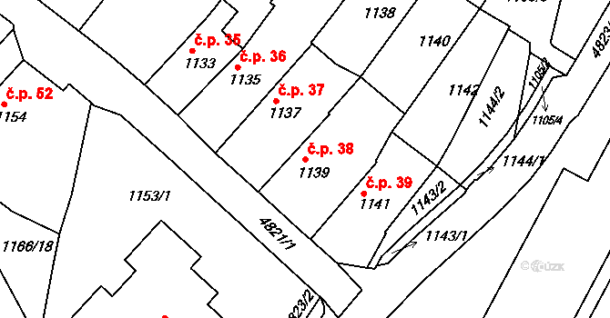Litomyšlské Předměstí 38, Vysoké Mýto na parcele st. 1139 v KÚ Vysoké Mýto, Katastrální mapa