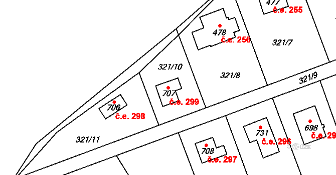 Čisovice 299 na parcele st. 707 v KÚ Čisovice, Katastrální mapa