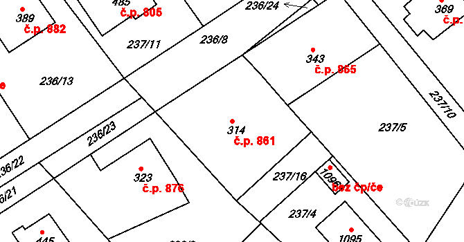 Rudná 861 na parcele st. 314 v KÚ Hořelice, Katastrální mapa