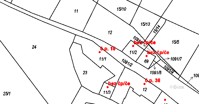 Borovy 18 na parcele st. 11/1 v KÚ Borovy, Katastrální mapa