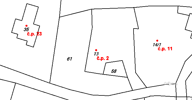 Újezdec 2, Mochtín na parcele st. 13 v KÚ Újezdec u Mochtína, Katastrální mapa