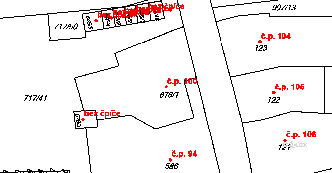 Olivětín 100, Broumov na parcele st. 676/1 v KÚ Broumov, Katastrální mapa