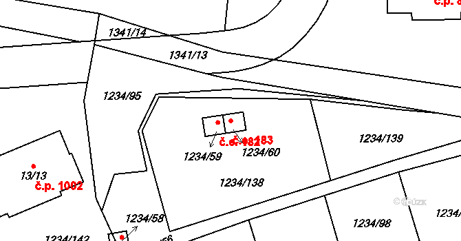 Vejprnice 183 na parcele st. 1234/60 v KÚ Vejprnice, Katastrální mapa