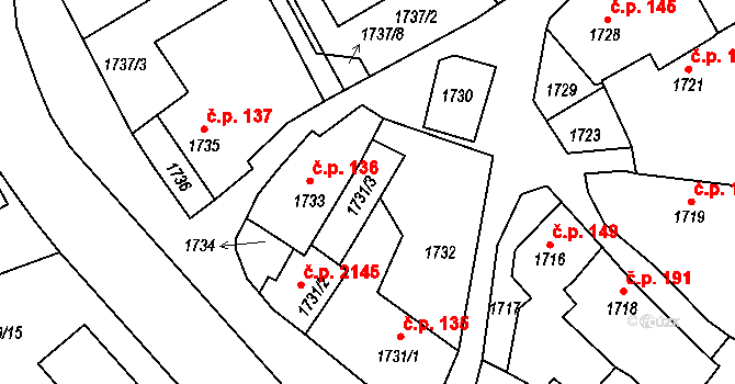 Pelhřimov 80064884 na parcele st. 1731/3 v KÚ Pelhřimov, Katastrální mapa