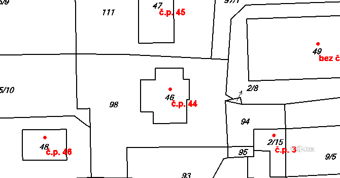 Jenišovice 44, Býkev na parcele st. 46 v KÚ Jenišovice u Mělníka, Katastrální mapa