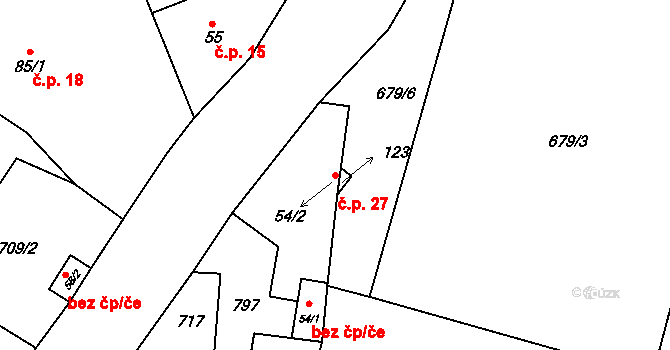 Lužec 27, Vroutek na parcele st. 54/2 v KÚ Lužec, Katastrální mapa