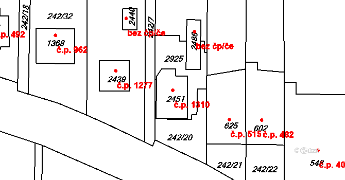 Malenovice 1310, Zlín na parcele st. 2451 v KÚ Malenovice u Zlína, Katastrální mapa