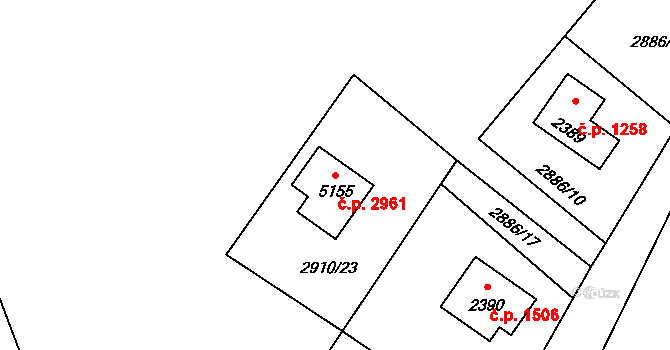 Rožnov pod Radhoštěm 2961 na parcele st. 5155 v KÚ Rožnov pod Radhoštěm, Katastrální mapa