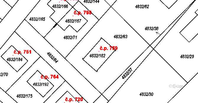 Sviadnov 759 na parcele st. 4832/182 v KÚ Sviadnov, Katastrální mapa