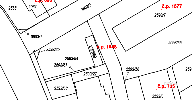 Žamberk 1548 na parcele st. 2593/69 v KÚ Žamberk, Katastrální mapa