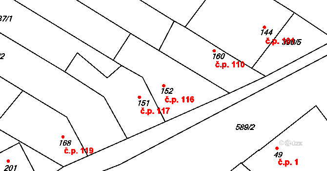 Tučapy 116, Holešov na parcele st. 152 v KÚ Tučapy u Holešova, Katastrální mapa