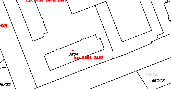 Kroměříž 2451,2452 na parcele st. 2679 v KÚ Kroměříž, Katastrální mapa