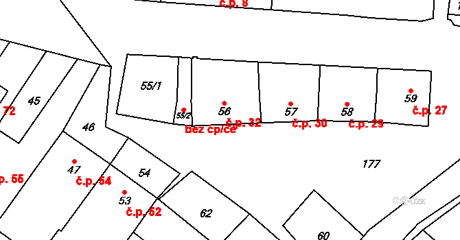 Lutotín 32, Bílovice-Lutotín na parcele st. 56 v KÚ Lutotín, Katastrální mapa