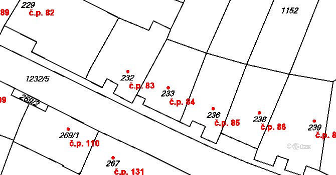 Citonice 84 na parcele st. 233 v KÚ Citonice, Katastrální mapa