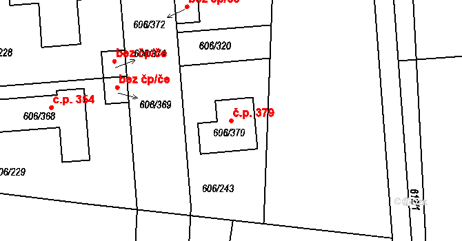 Drahelice 379, Nymburk na parcele st. 606/370 v KÚ Drahelice, Katastrální mapa