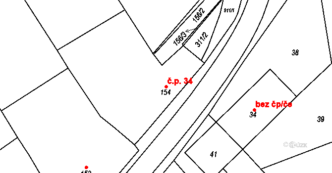 Nahošovice 34 na parcele st. 154 v KÚ Nahošovice, Katastrální mapa