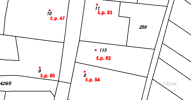 Polipsy 62, Čestín na parcele st. 113 v KÚ Polipsy, Katastrální mapa