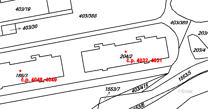Mšeno nad Nisou 4031,4032, Jablonec nad Nisou na parcele st. 204/2 v KÚ Mšeno nad Nisou, Katastrální mapa