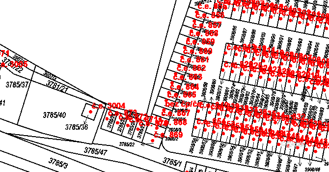 Jihlava 863 na parcele st. 3908/7 v KÚ Jihlava, Katastrální mapa