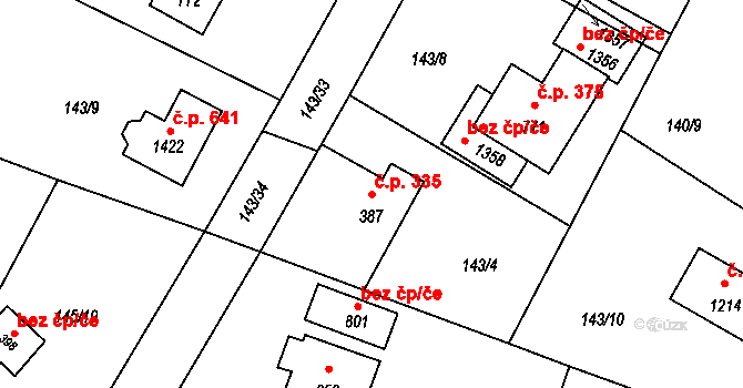 Vrané nad Vltavou 335 na parcele st. 387 v KÚ Vrané nad Vltavou, Katastrální mapa