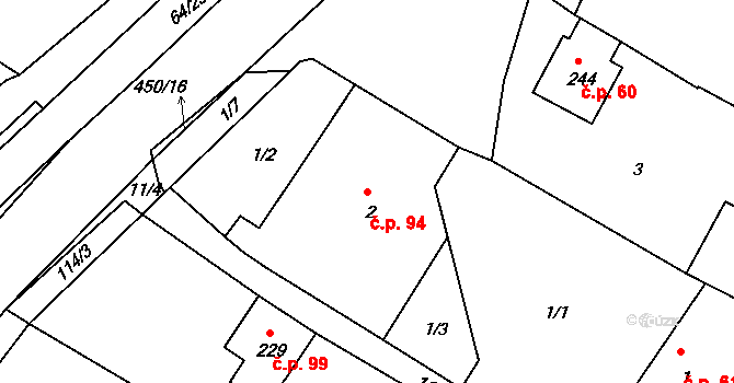 Rostěnice 94, Rostěnice-Zvonovice na parcele st. 2 v KÚ Rostěnice, Katastrální mapa